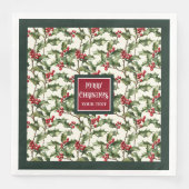 Serviette En Papier Aquarelle classique rouge vert holly berries servi (Devant)