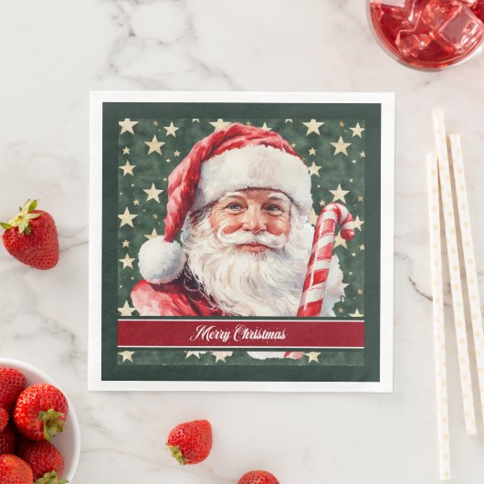 Serviette En Papier Aquarelle classique Santa Claus Holiday Napkins (En situation)
