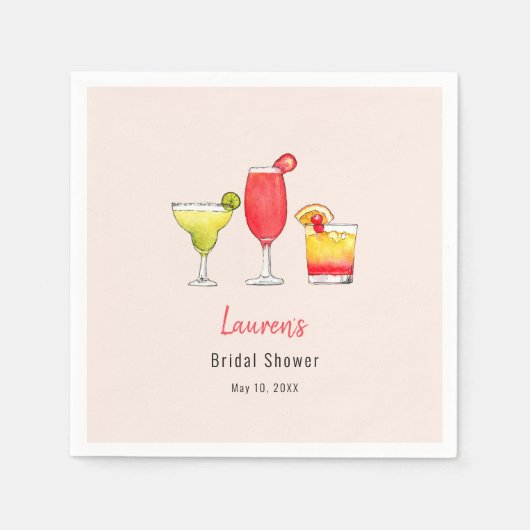 Serviette En Papier Aquarelle Cocktail boissons Fête des mariées servi (Devant)