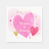 Serviette En Papier Aquarelle Coeurs Anniversaire (Devant)