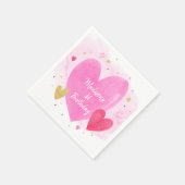 Serviette En Papier Aquarelle Coeurs Anniversaire (Coin)