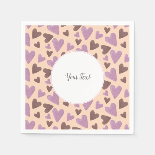 Serviette En Papier Aquarelle Coeurs Valentines Jour Fête Brown rose (Devant)