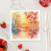 Serviette En Papier Aquarelle Colorée Automne Saison Bénédiction (En situation)