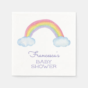 Serviette En Papier Aquarelle colorée Baby shower arc-en-ciel et nuag