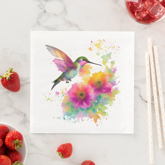 Serviette En Papier Aquarelle colorée d'un colibri (En situation)