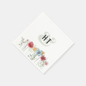 Serviette En Papier Aquarelle colorée Fleurs sauvages Monogramme moder (Coin)