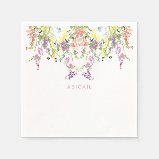 Serviette En Papier Aquarelle colorée Fleurs sauvages Nom personnalisé (Devant)