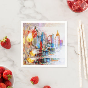 Serviette En Papier Aquarelle colorée moderne Noël à New York