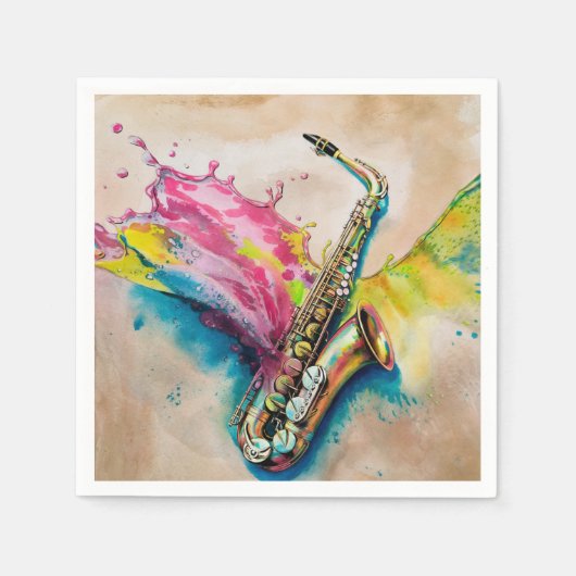 Serviette En Papier Aquarelle colorée Saxophone Splash (Devant)