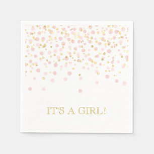 Serviette En Papier Aquarelle Confetti C'est une fille rose or élégant