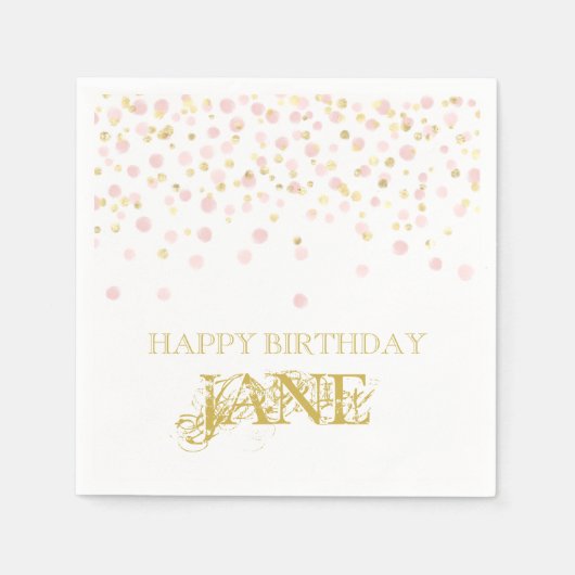 Serviette En Papier Aquarelle Confetti Joyeux Anniversaire Nom élégant (Devant)