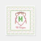 Serviette En Papier Aquarelle Confetti Noël Bow Monogram Crest (Devant)