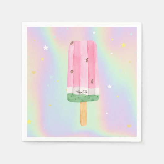 Serviette En Papier Aquarelle cool Crème glacée Holographique (Devant)