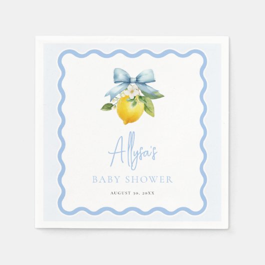 Serviette En Papier Aquarelle Coquette Citron Baby shower italien Wavy (Devant)