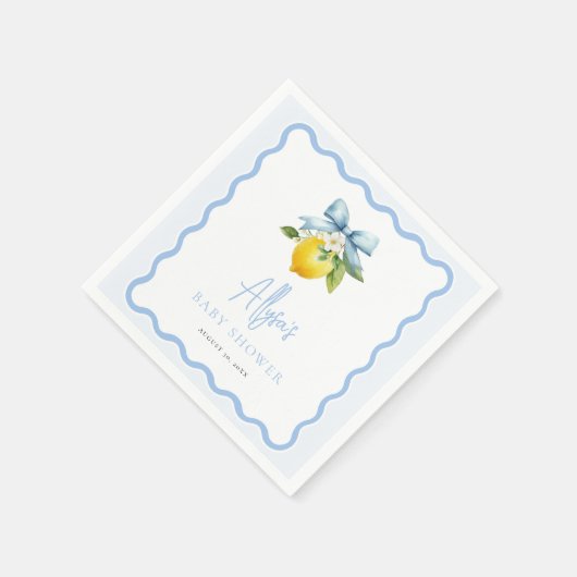 Serviette En Papier Aquarelle Coquette Citron Baby shower italien Wavy (Coin)