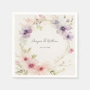 Serviette En Papier Aquarelle cosmos fleurs mariage
