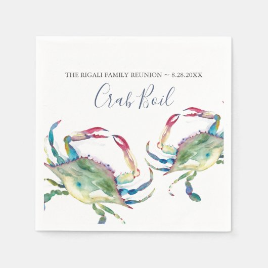 Serviette En Papier Aquarelle côtière Crabe bleu Personnalisé (Devant)