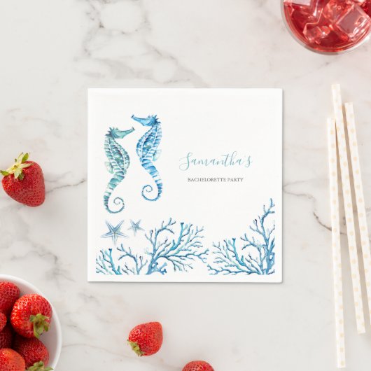 Serviette En Papier Aquarelle côtière Hippocampe de mer serviettes per (En situation)