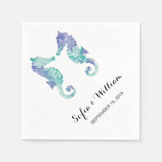 Serviette En Papier Aquarelle côtière | Mariage (Devant)