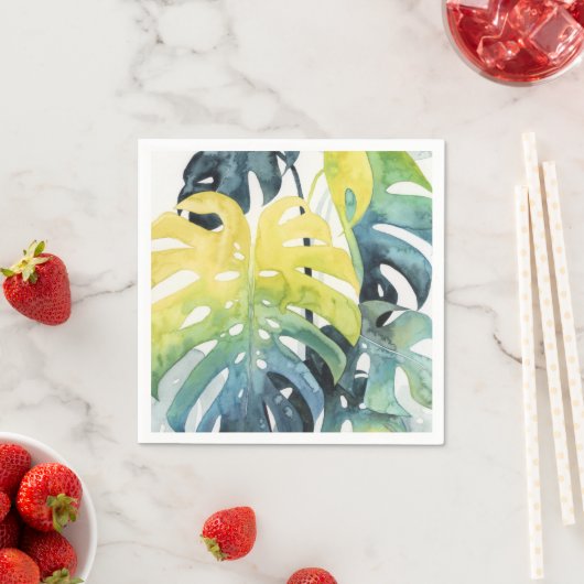 Serviette En Papier Aquarelle Coucher de soleil Palm Tree Feuilles (En situation)