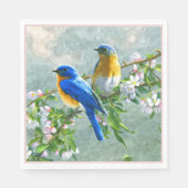 Serviette En Papier Aquarelle couleur bleu clair jaune Oiseaux cerisie (Devant)