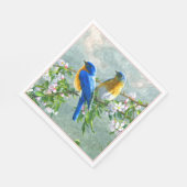 Serviette En Papier Aquarelle couleur bleu clair jaune Oiseaux cerisie (Coin)