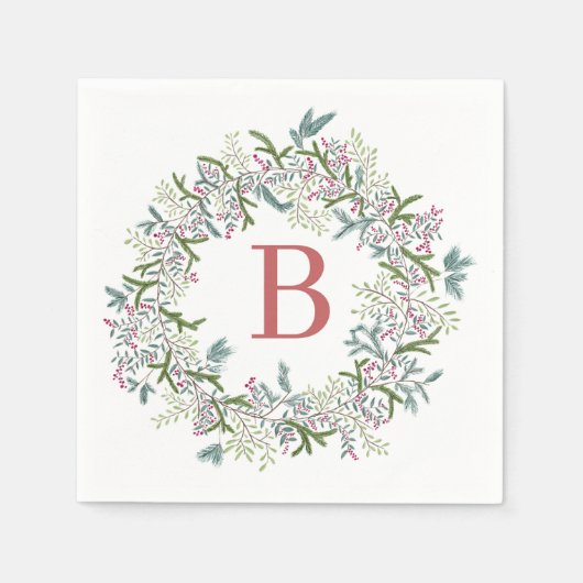 Serviette En Papier Aquarelle couronne de Noël (Devant)