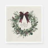 Serviette En Papier Aquarelle couronne de Noël Nom personnalisé (Devant)