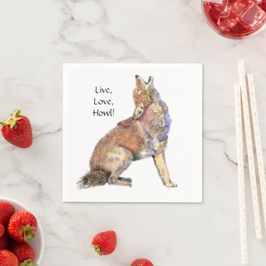 Serviette En Papier Aquarelle Coyote Live, Amour, Howl Fun Life Cote (En situation)