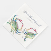 Serviette En Papier Aquarelle Crabe Bleu Plage Mariage Na personnalisé (Coin)