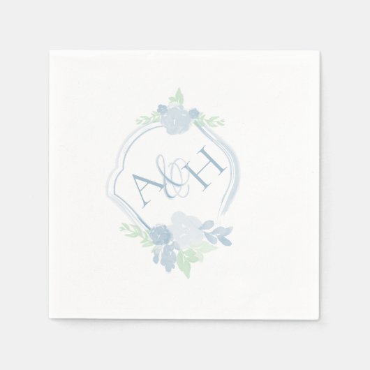 Serviette En Papier Aquarelle Crest Floral Monogramme Mariage Napkin (Devant)