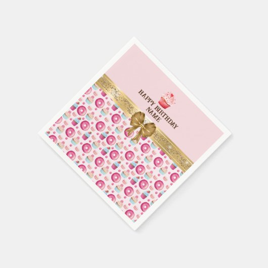 Serviette En Papier Aquarelle Cupcakes, beignes et macarons d'annivers (Coin)