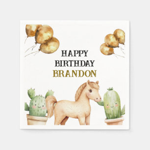 Serviette En Papier Aquarelle Cute Cowboy 1er Rodéo Anniversaire