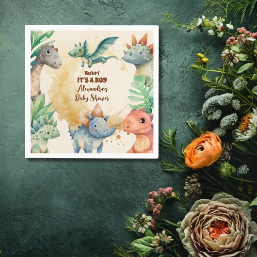 Serviette En Papier Aquarelle Cute Dinosaur Baby shower Garçon de verd