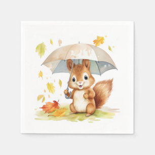 Serviette En Papier Aquarelle Cute Écureuil d'automne