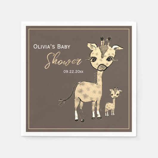 Serviette En Papier Aquarelle Cute Giraffe Rustique (Devant)