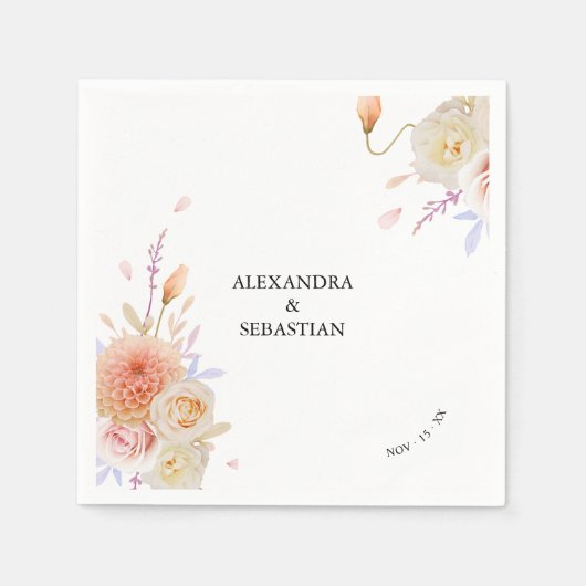 Serviette En Papier Aquarelle Dahlia & Mariage Rose (Devant)