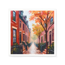 Aquarelle d'automne à Boston Beacon Hill Massachus