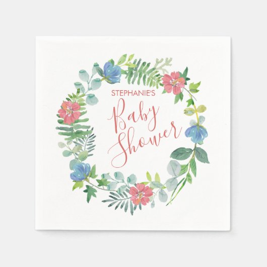 Serviette En Papier Aquarelle de baby shower Floral Eucalyptus Wreath (Devant)