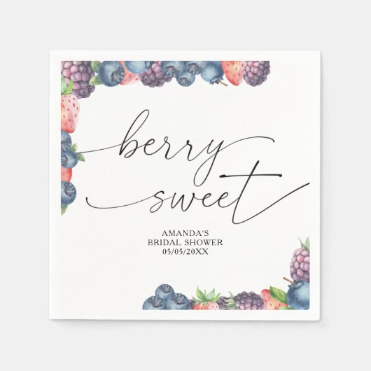 Serviette En Papier Aquarelle de baies - texte de baies sucrées (Devant)