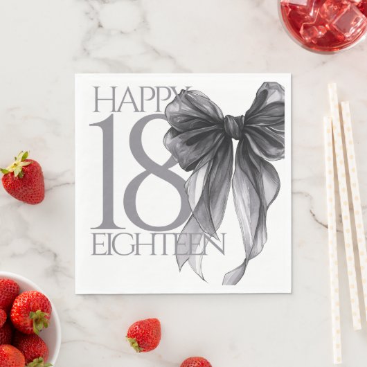 Serviette En Papier Aquarelle de Bow noir 18e anniversaire (En situation)