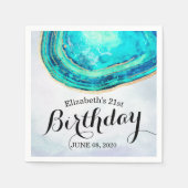 Serviette En Papier Aquarelle de fête d'anniversaire Turquoise et Gold (Devant)