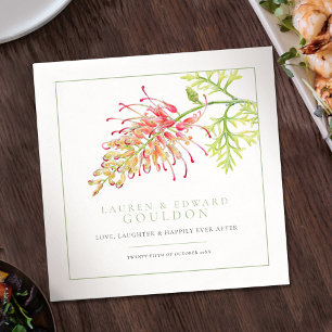 Serviette En Papier Aquarelle de fleur de Grevillea mariage vert blanc
