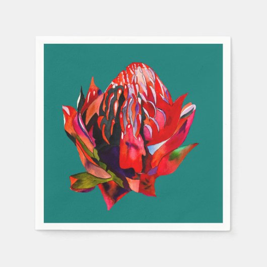 Serviette En Papier Aquarelle de fleurs indigènes de Waratah (Devant)