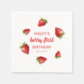 Serviette En Papier Aquarelle de fraise rouge Berry 1er bébé Anniversa (Devant)