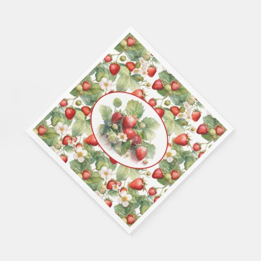 Serviette En Papier Aquarelle de fraises mûres (Coin)