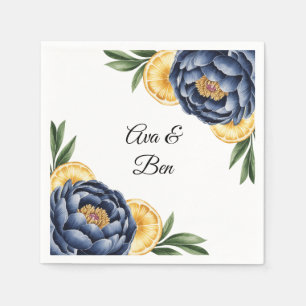 Serviette En Papier Aquarelle de la marine Peony Citrus Mariage floral