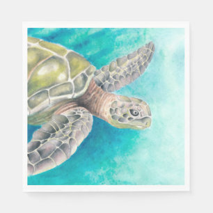 Serviette En Papier Aquarelle de la tortue marine verte