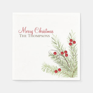 Serviette En Papier Aquarelle de la verdure du pin de Foliage des baie