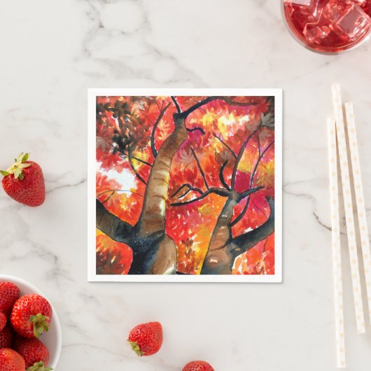 Serviette En Papier Aquarelle de l'érable japonais (En situation)